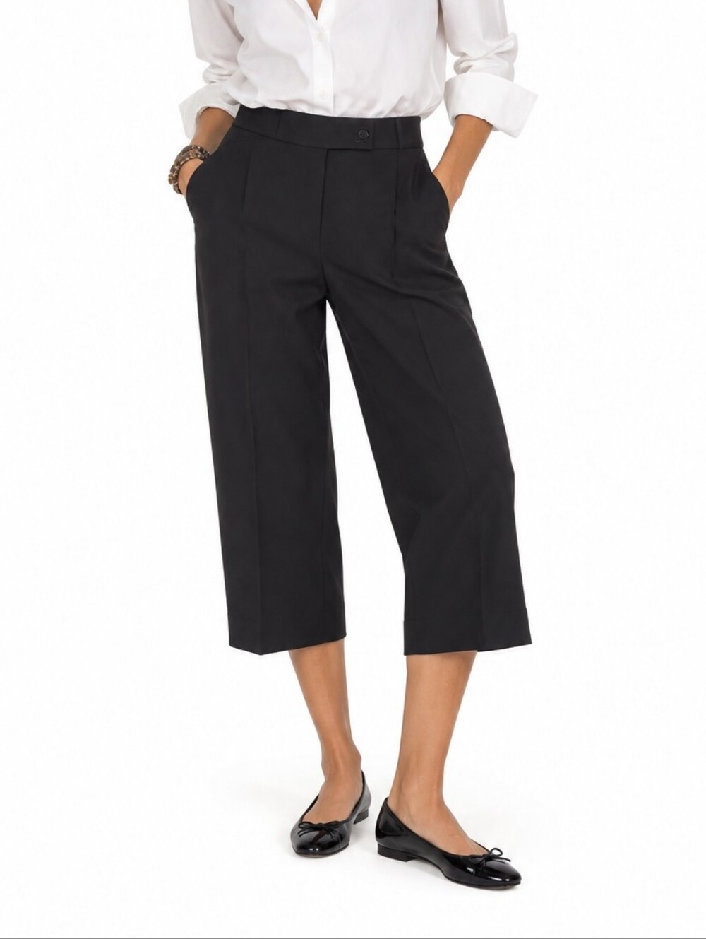 WHBM Crop Flare Contour Black Pants Wide Leg